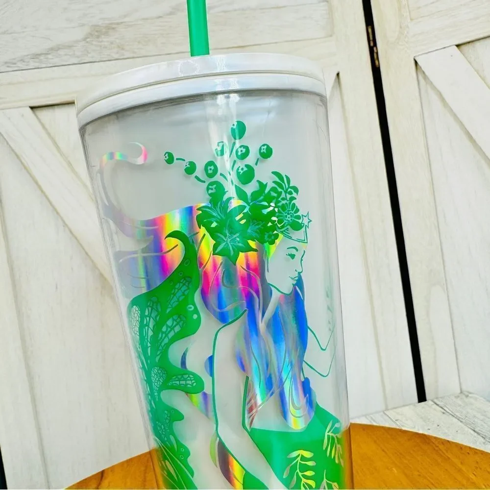Starbucks Pearl Holographic‎ Siren Mermaid Tumbler Venti Cup White Green 24oz
